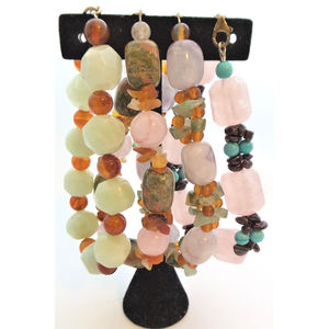 925 Sterling Silver Beaded Gemstone Rose Quartz Bracelets (4)